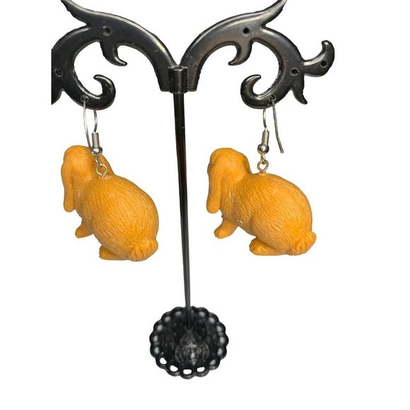 Brown Bunny Rabbit Plastic 1 3/4" Drop Dangle Pierced Hook Earrings - Picture 8 of 8